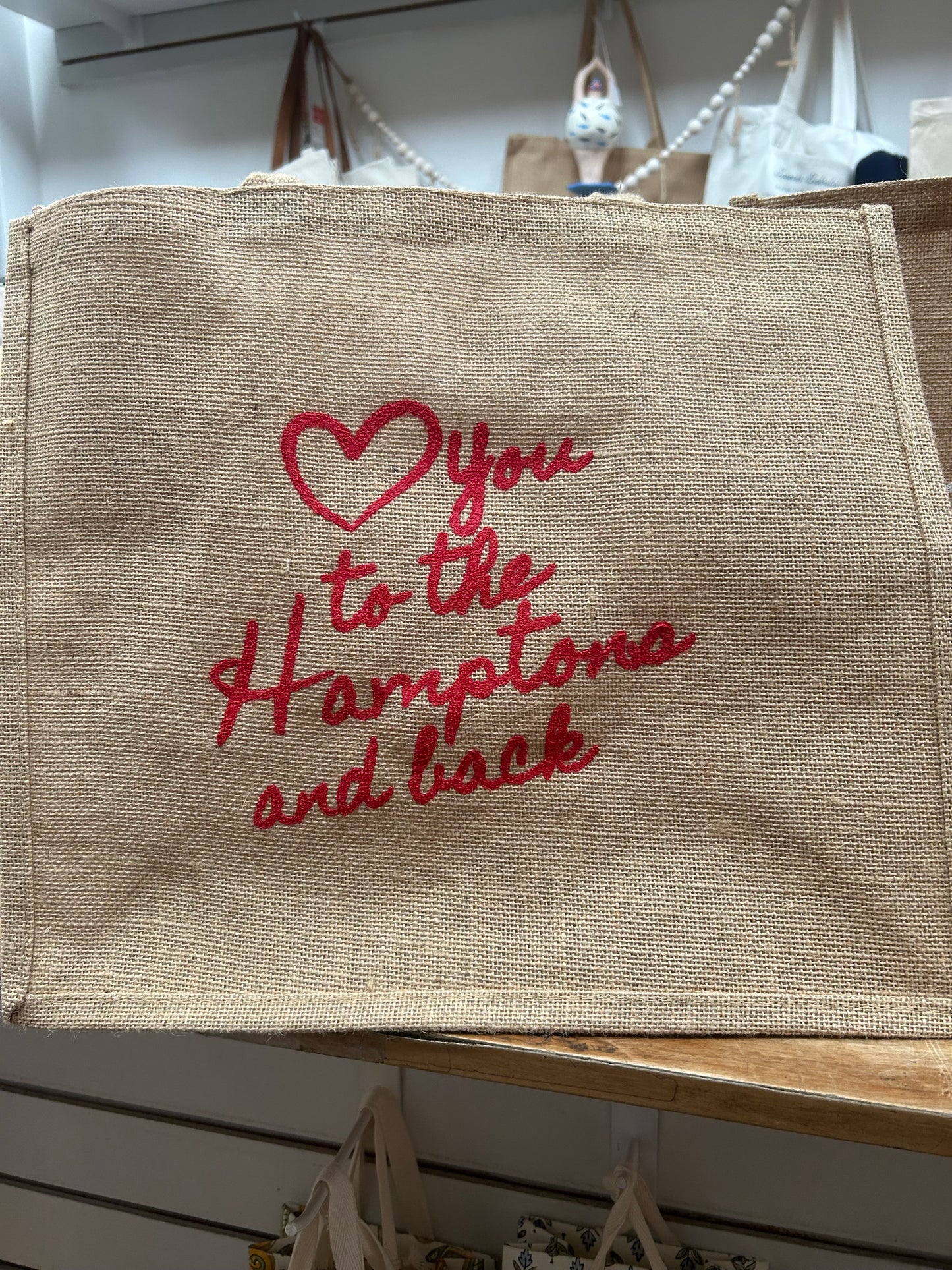 Love you to the Hamptons and back jute bag
