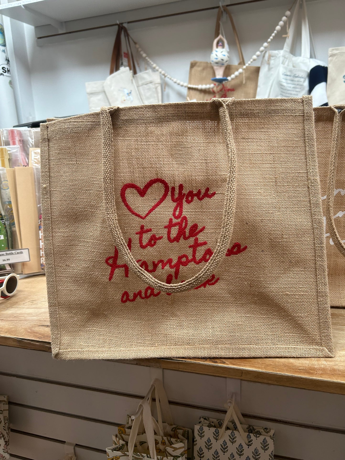 Love you to the Hamptons and back jute bag