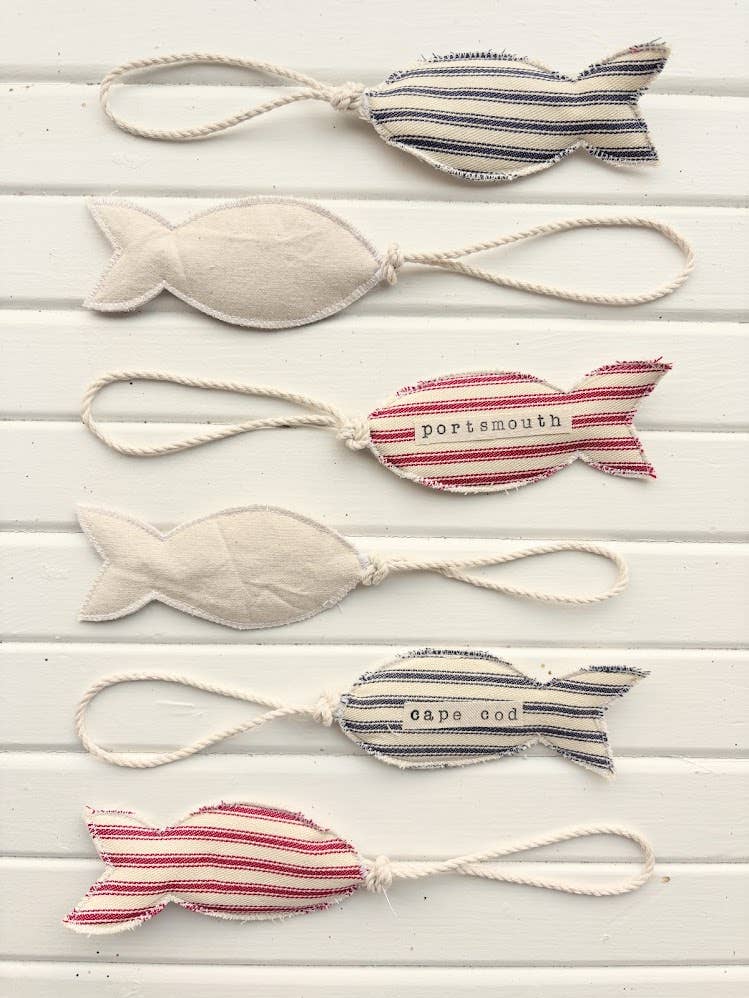 Personalized Nautical Red and Navy Stripe Fish Ornament