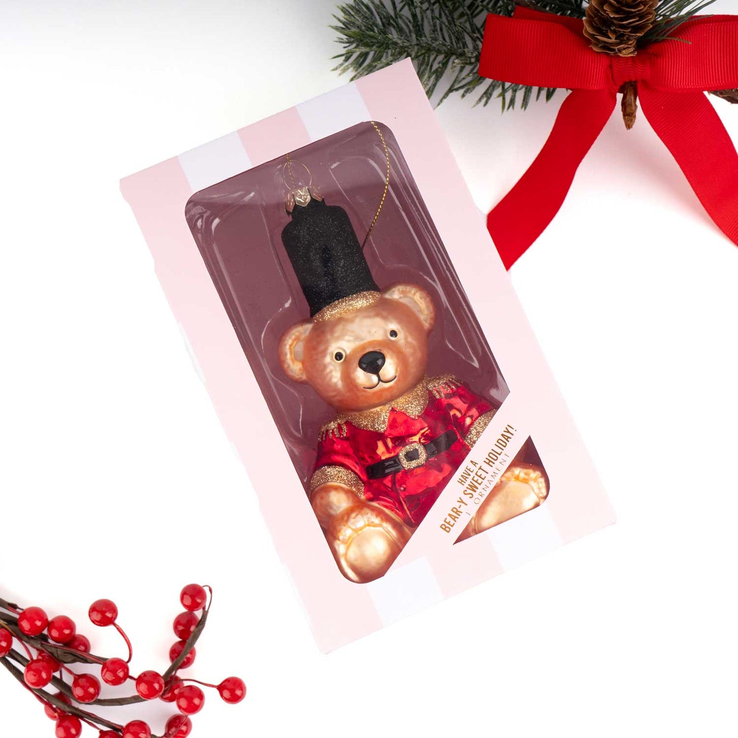 Red Teddy Bear Boxed Glass Ornament