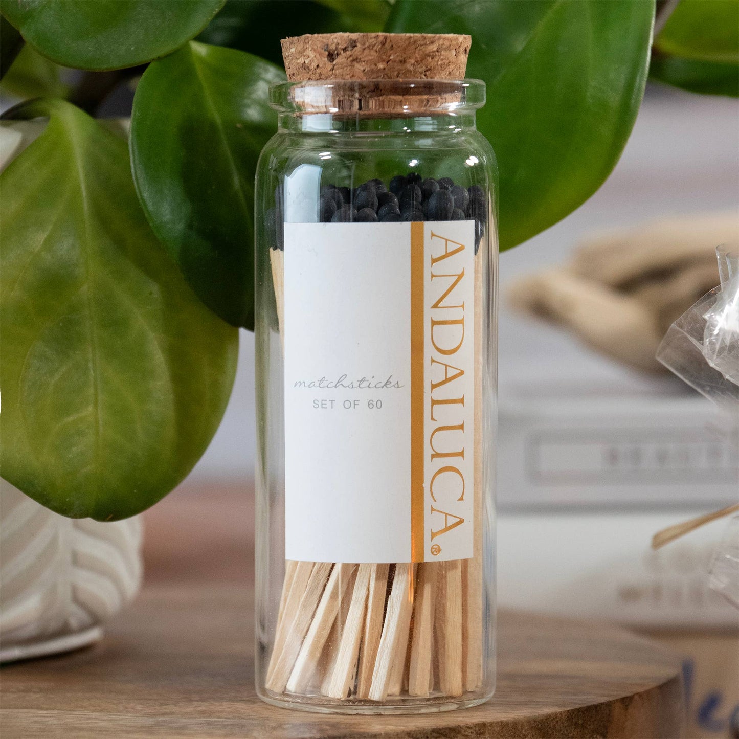 Glass Jar of 60 Wooden Matches: Black