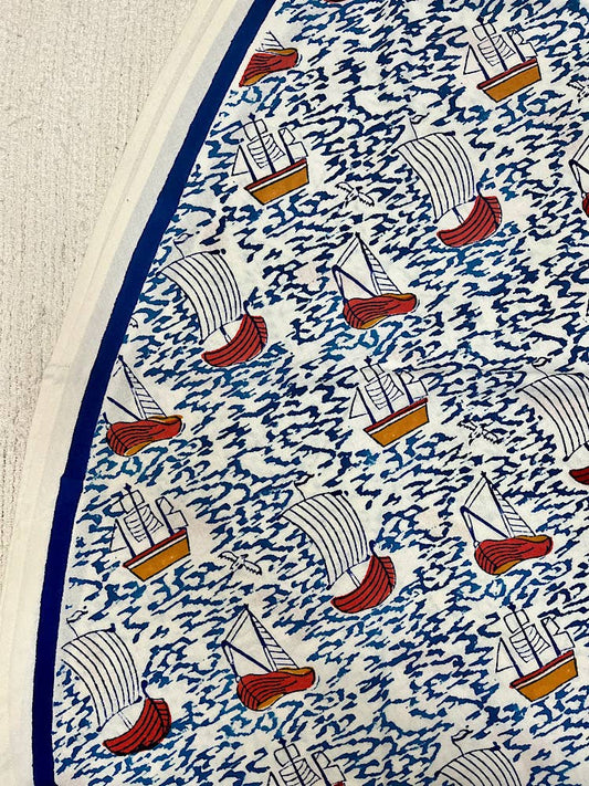 Tablecloth 86 Rnd Harbor Boat Blue 2464A