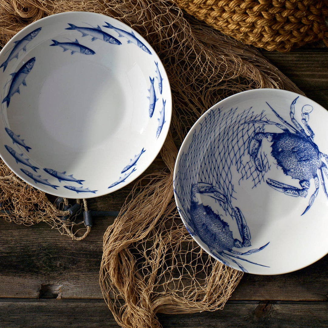 Crabs Blue Wide Serving Bowl