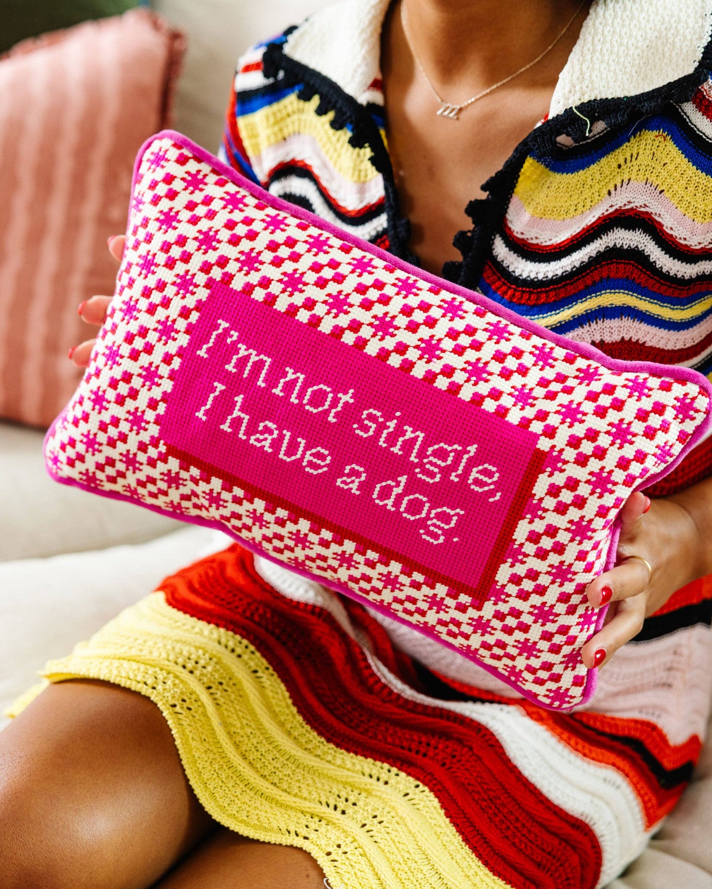 Single Dog Needlepoint Pillow