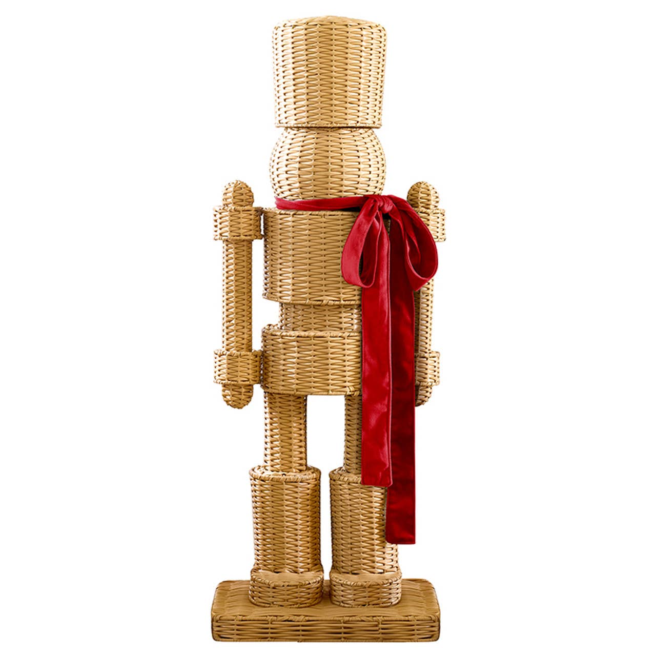 All Weather Rattan Nutcracker - Red: Rattan (Synthetic), Metal, Velvet Bow / 48" H x17.5" W x 12" D