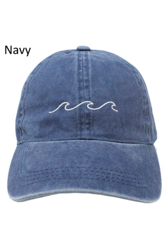 Waves Embroidered Washed Baseball Cap