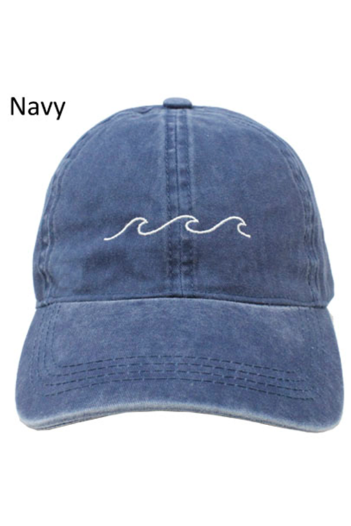 Waves Embroidered Washed Baseball Cap