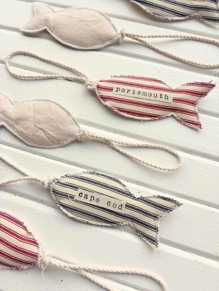 Personalized Nautical Red and Navy Stripe Fish Ornament