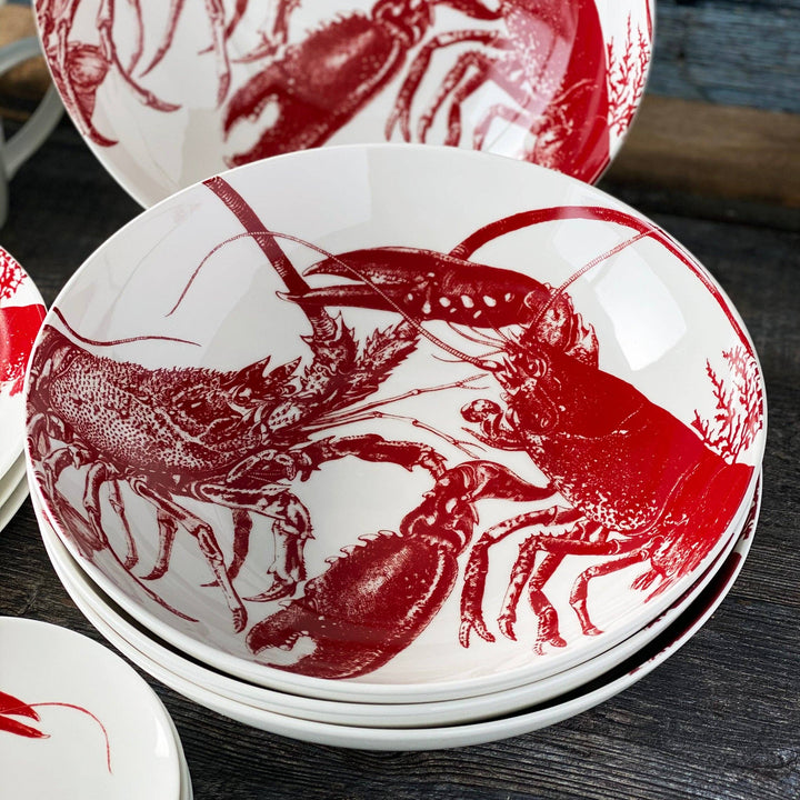 Lobster Wide Serving Bowl Red