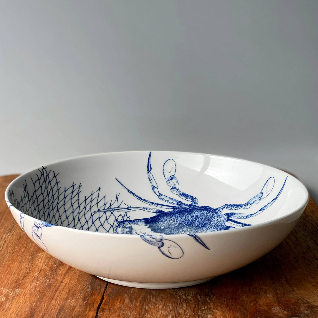 Crabs Blue Wide Serving Bowl