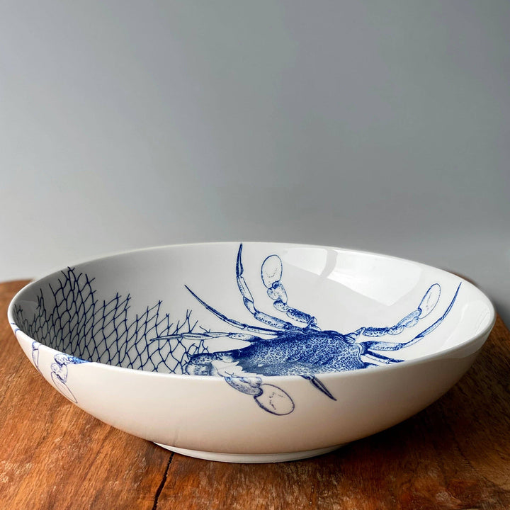 Crabs Blue Wide Serving Bowl