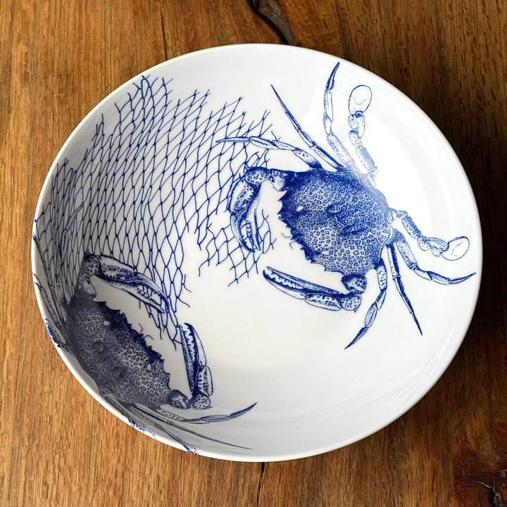 Crabs Blue Wide Serving Bowl