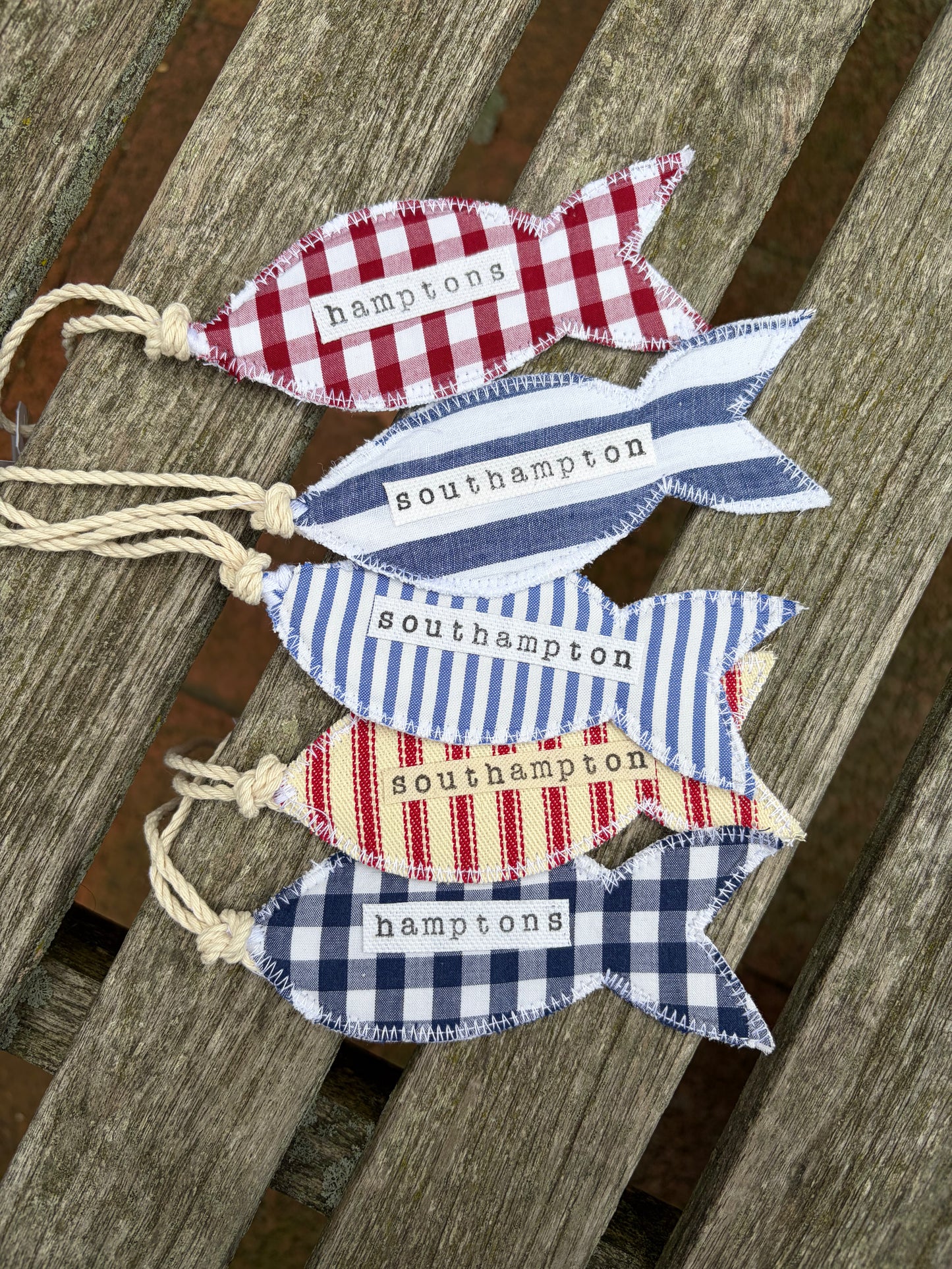 Personalized Nautical Red and Navy Stripe Fish Ornament
