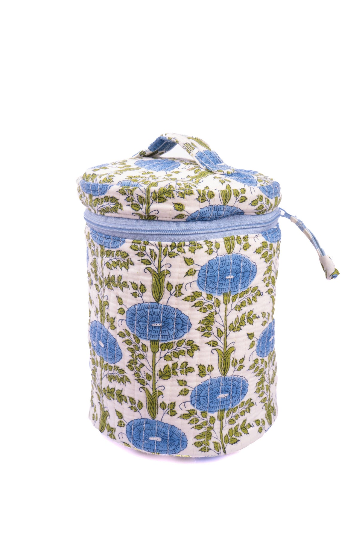 Blue Araminta Round Upright Makeup Bag