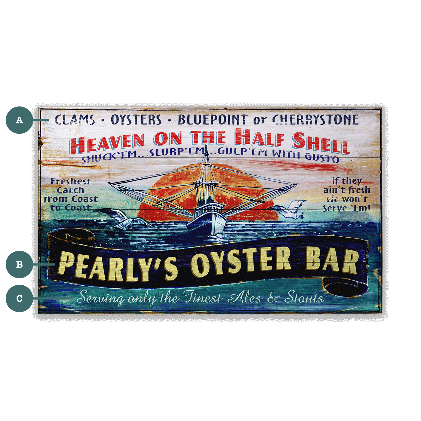 Pearly's Oyster Bar - Wood & Metal Wall Art