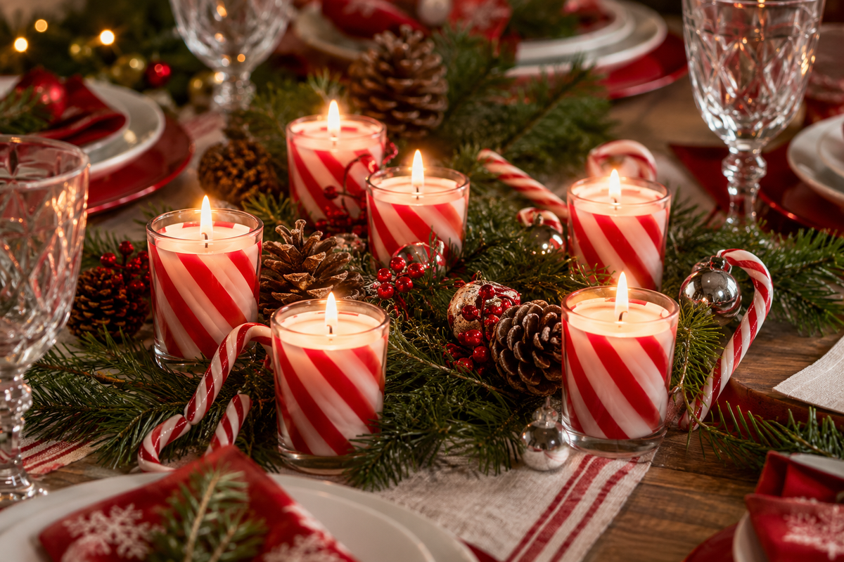 Peppermint Candy Cane Votive Candles - Set of 6 Red & White