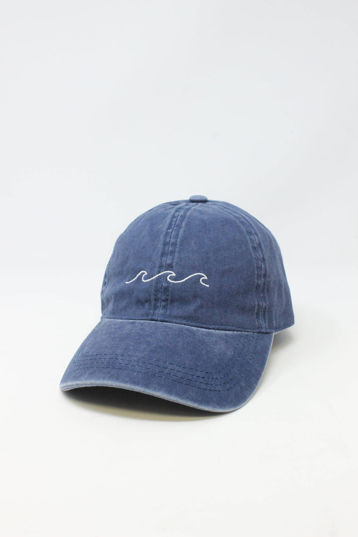 Waves Embroidered Washed Baseball Cap