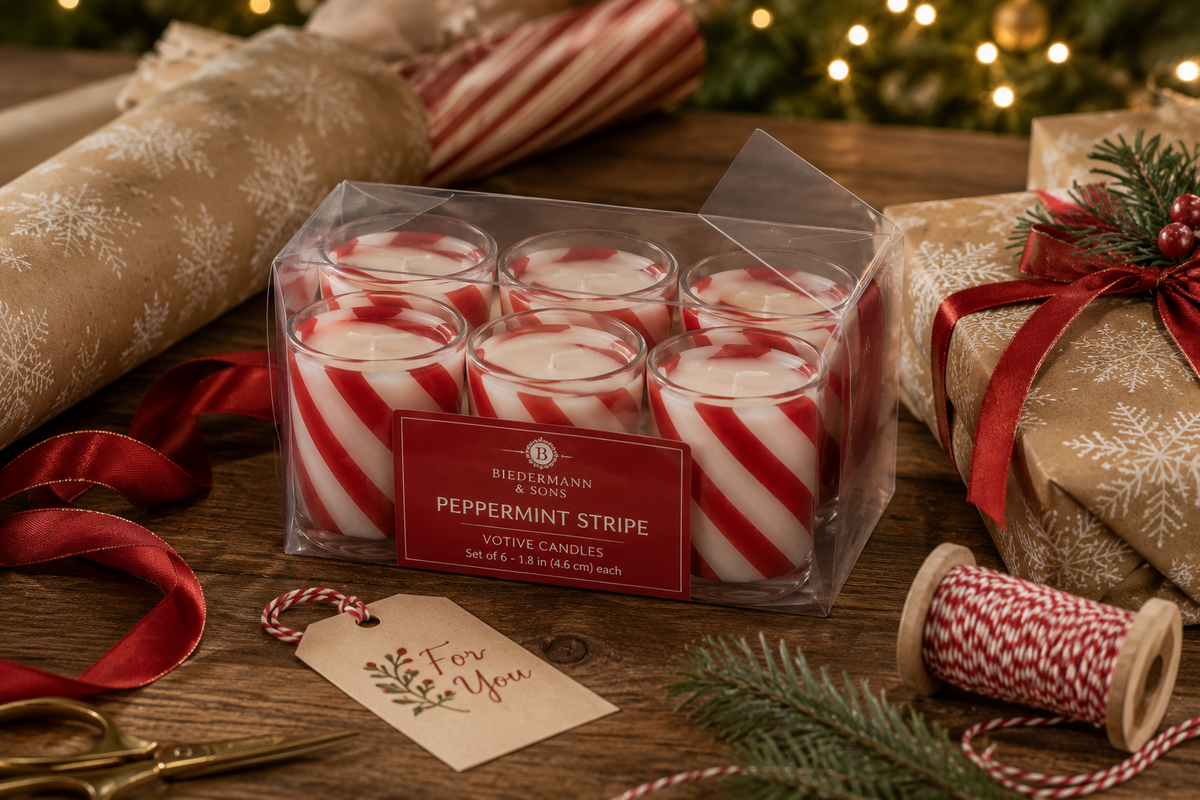 Peppermint Candy Cane Votive Candles - Set of 6 Red & White