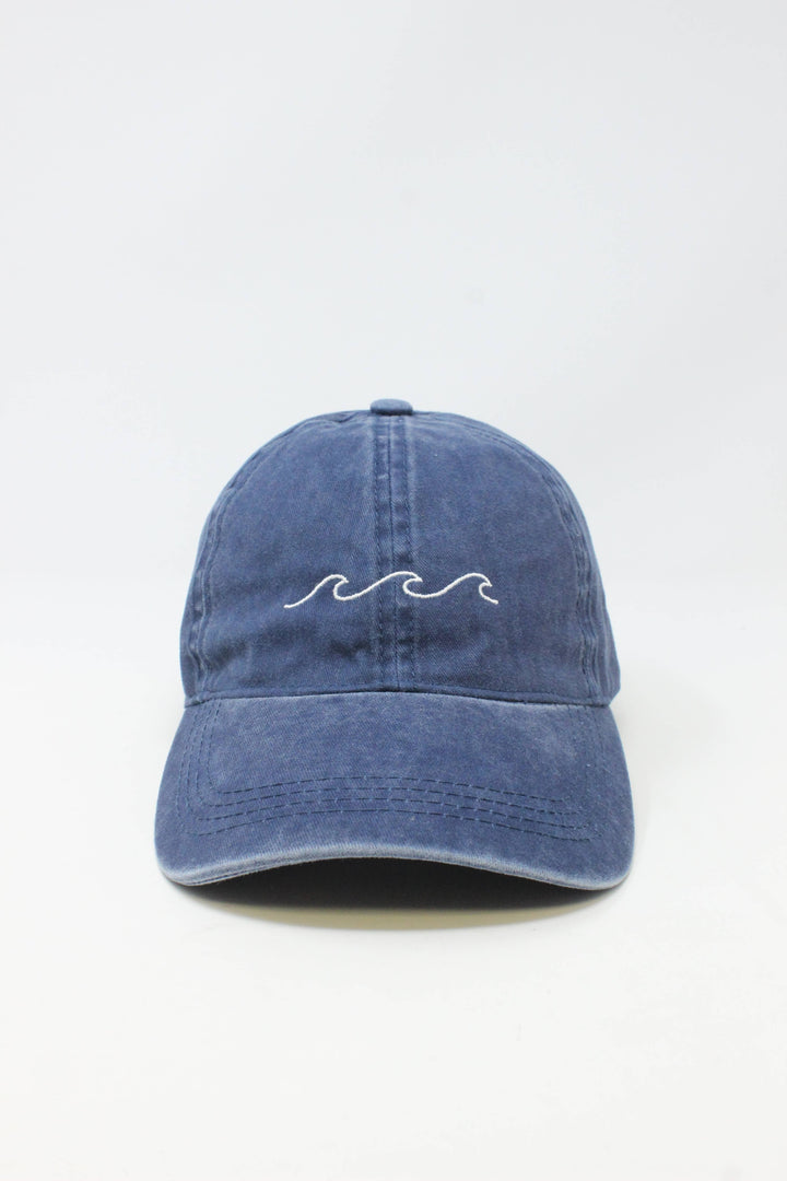 Waves Embroidered Washed Baseball Cap