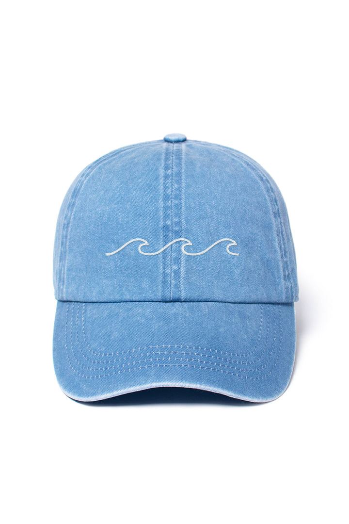 Waves Embroidered Washed Baseball Cap