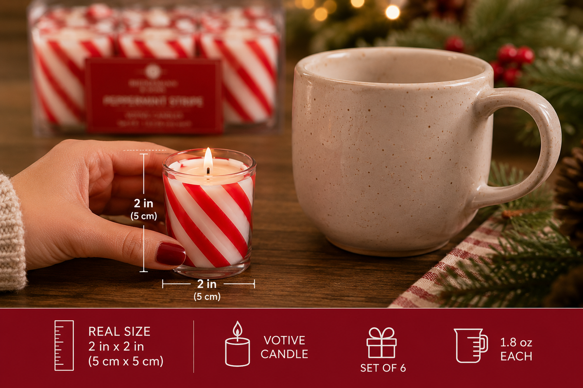 Peppermint Candy Cane Votive Candles - Set of 6 Red & White