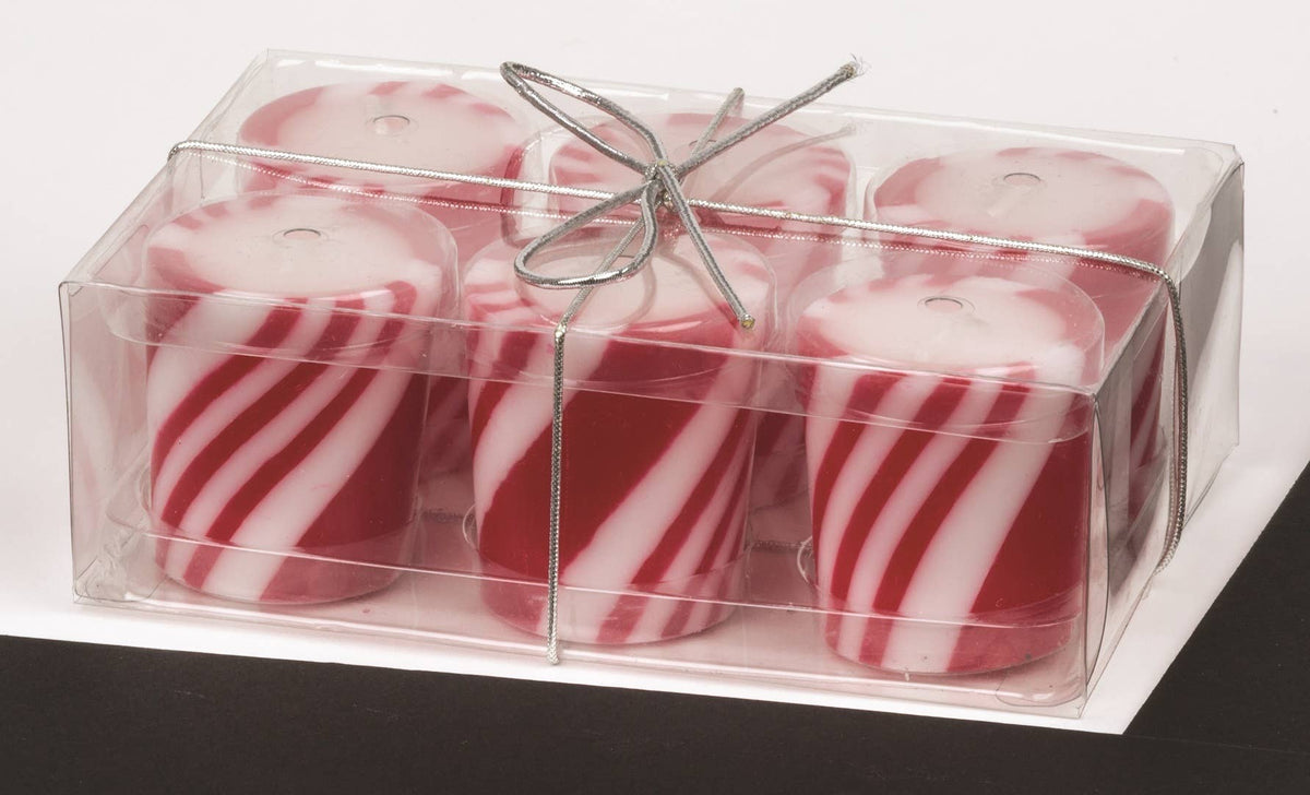 Peppermint Candy Cane Votive Candles - Set of 6 Red & White